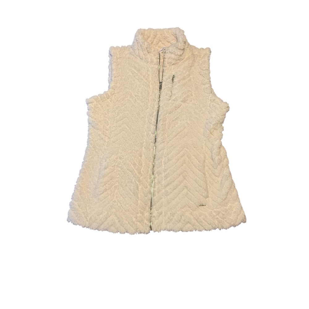 NWT Calvin Klein Cream Women's Chevron Faux Fur Vest Size Medium